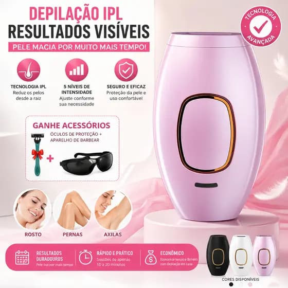 Máquina de depilação a laser de IPL para remoção dos pelos. Indolor, para rosto feminino e corpo Beleza Natural Nexora