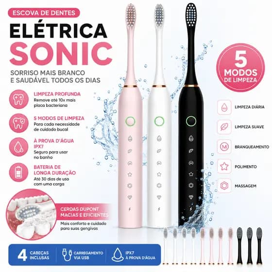 Escova de dentes elétrica recarregável Sonic IPX7 Orbitta