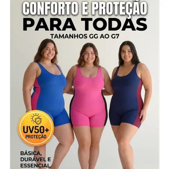 Maiô Plus Size Feminino Macaquinho Para Natação e Hidroginástica Moda Praia Curto em Suplex