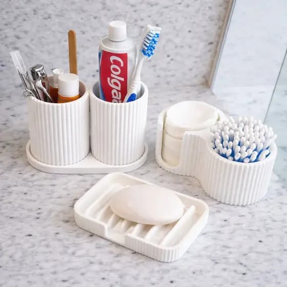 Organizador de Banheiro - Saboneteira com Dreno - Porta escova de Dente e Utensílios - Porta Cotonetes - Porta Algodão