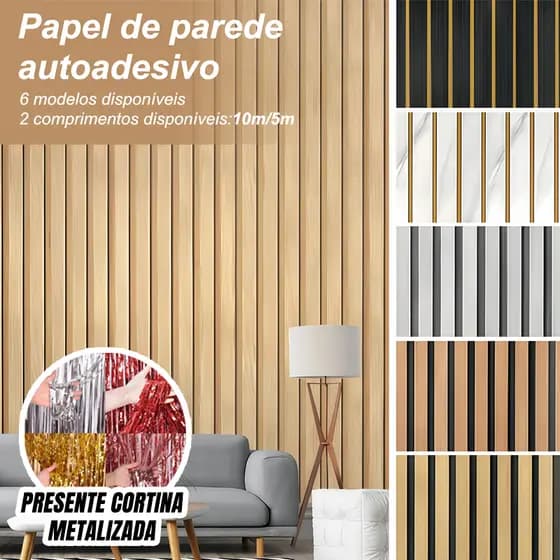 Papel de Parede Madeira Ripado Premium 10m/5m x 60cm Adesivo Autocolante Salas e Quartos