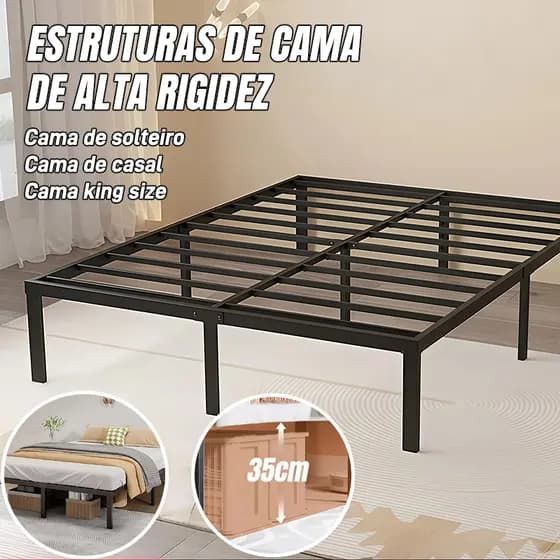 Cama de Solteiro e Casal Estrado de Metal Dobrável Fácil de Montagem Ripas de Aço Antiderrapante
