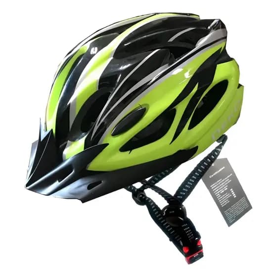 Capacete para Bike com Viseira e Sinalizador LED – Verde com Preto