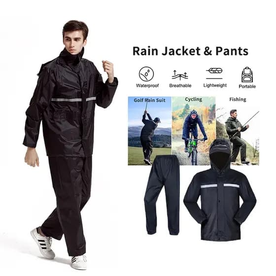 Capa De Chuva Motoqueiro Impermeável Calça Jaqueta C/ Capuz Com Viseira Impermeável Reforçada