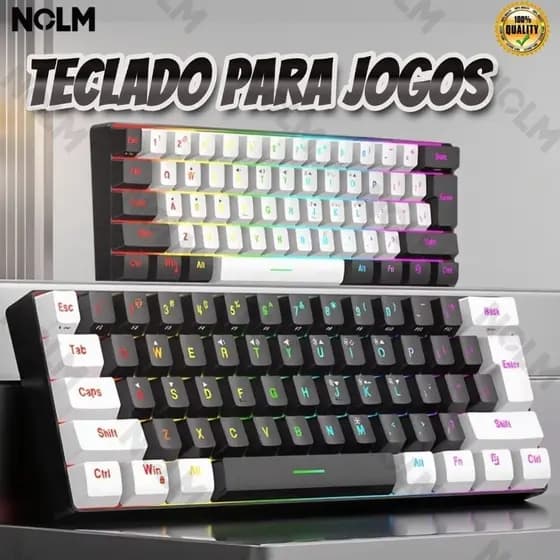Teclado para jogos com fio 61-Key RGB Backlight Mini Compact USB-C Cabo de alimentação plugável-NOLM