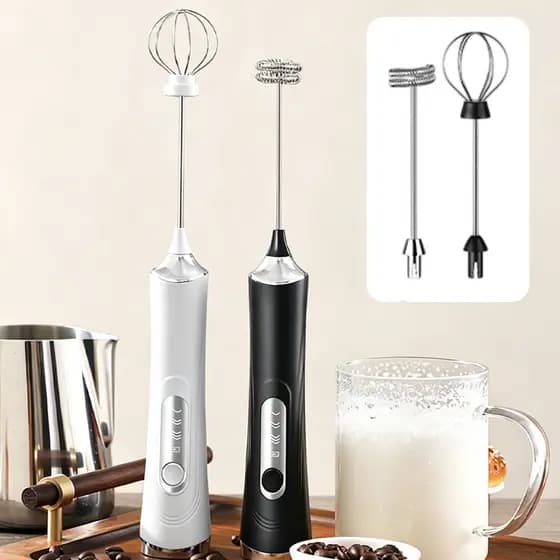 Mini Misturador Elétrico Portátil Eletroplaqueado Cintura Fina 3 Velocidades Café Leite Ovos