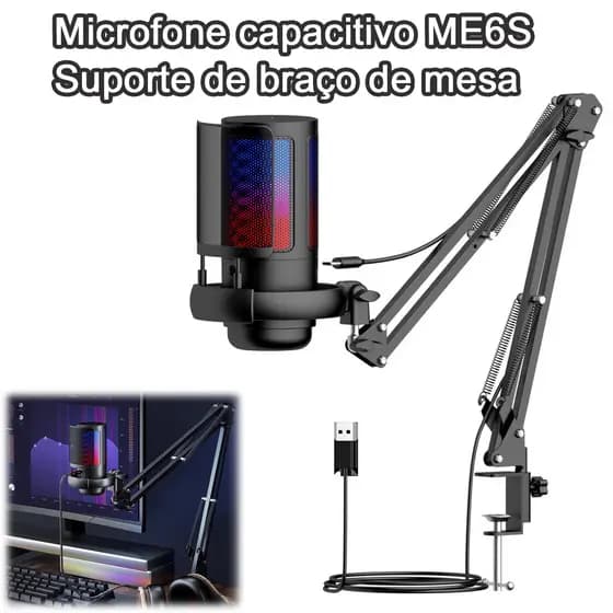 Microfone de jogo ME6S Microfone de gravação de computador USB com conjunto de rede de sopro