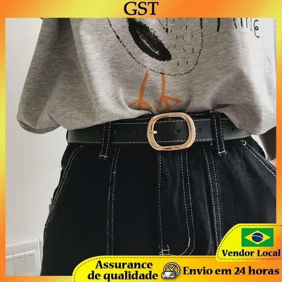 Cinto feminino Jeans All-Match calças cinto decoração ins moda na moda perfuração-livre influenciador largo preto verão