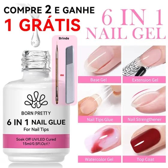 🎁Compre 2 e Ganhe 1 Grátis🎁 BORN PRETTY 6 Em 1 Função Base De Gel De Unhas Extensão Da Cola Aquarela 15ml