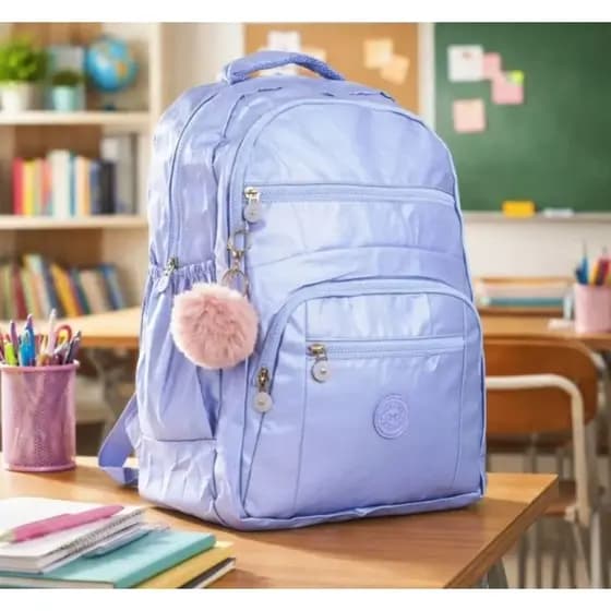 Mochila Escolar Reforçada Metalizada Feminina Nylon Estilosa Impermeavel Grande faculdade Laptop