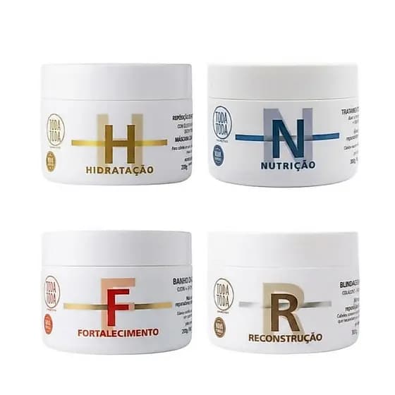 Kit Cronograma Capilar Toda Toda | 4 Máscaras 300g Hidratação, Nutrição, Reconstrução e Fortalecimento