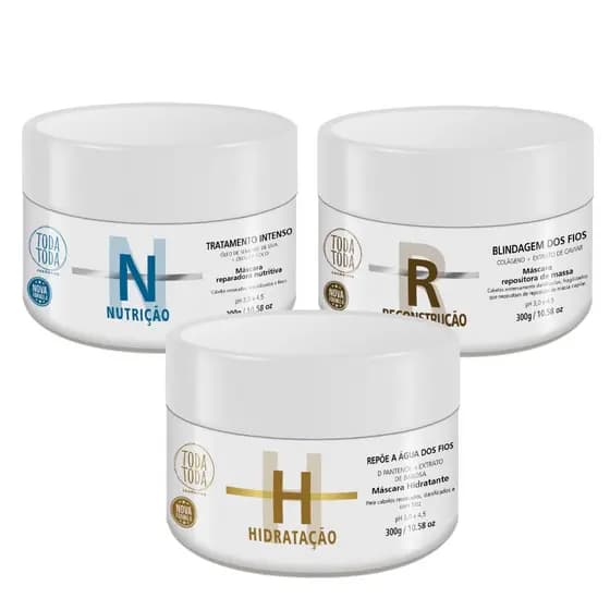 Kit 300g de Máscaras de Hidratação, Nutrição e Reconstrução