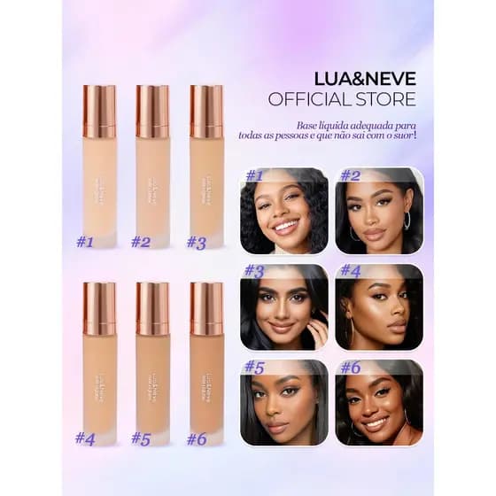 Base Líquida Matte 40ml | Longa Duração Sem Borrar Toque Seco - Lua&Neve
