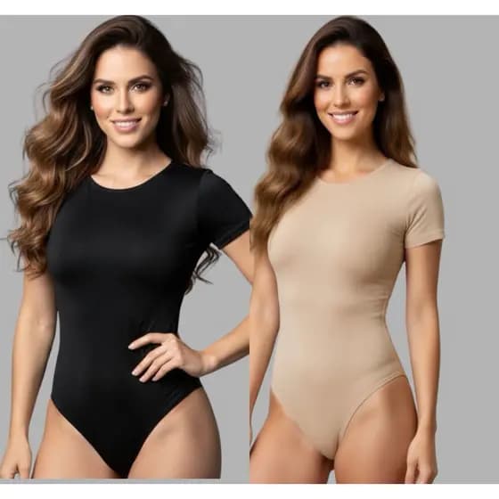 Kit 2 Body Feminino Careca Manga CurtaTecido Suplex Moda Verão Tendência