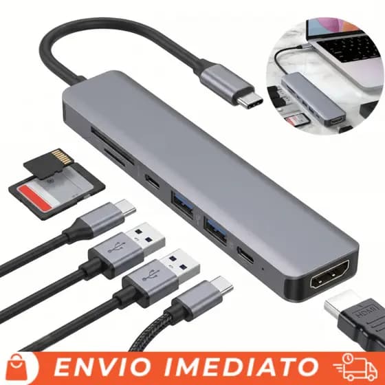 Hub USB-C 7 em 1 Adaptador HDMI 4K USB 3.0 PD 100W para MacBook, Notebook e PC