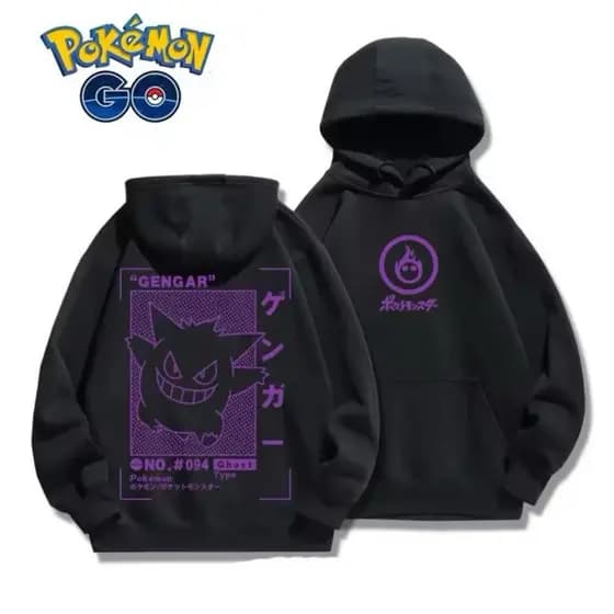 Moletom Canguru Flanelado Premium Algodão Confortável Pokémon Gengar Roxo Anime Tendência Unissex