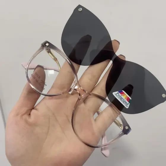 Armação De Óculos Clipon 2 EM 1 Gatinho Feminino/ lente escuro 3D Polarizado/ COM ESTOJO É FLANELA 6529