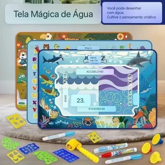 Tapete de Água Mágico Brinquedo Educativo para Criatividade Reutilizável com Canetas Presente