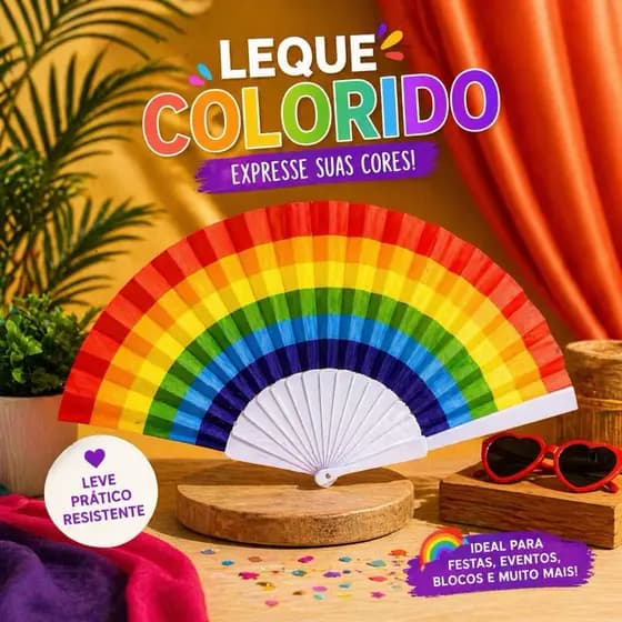 Leque de Mão Arco-Íris LGBTQIA+ Carnaval Festa
