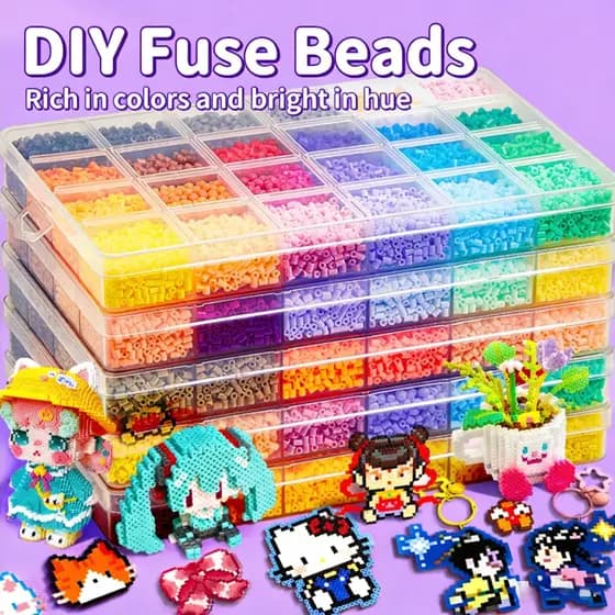 TechVibe PD001 DIY Perler Beads Fuse Craft Kit-24 Cores Vibrantes Pixel Art Set Com Mini Acessórios De Ferro E Diversão