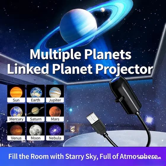 Projetor TechVibe LP003 360 ° Rotação USB Galaxy Multiple Planet Slides Moon Star Night Lamp Starry Sky Mini Light Para