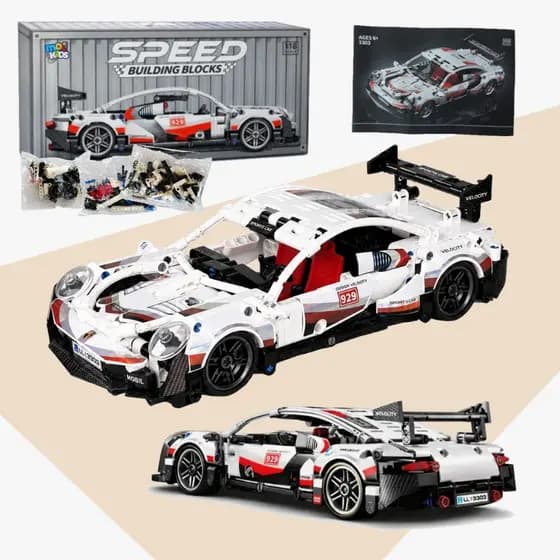 Carro Esportivo de Fricção Em Blocos de Montar - Porsche 911 - 455 peças - Brinquedo Educativo