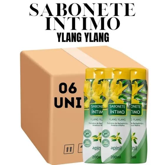 Kit 06 Unidades Sabonete Feminino Íntimo Apinil 200ml Ylang Ylang (Campanha)
