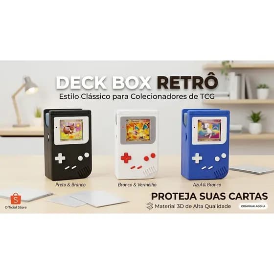 Deck Box Porta Cartas Pokémon MTG Yu-Gi-Oh Case Retrô 3D | Case Porta Deck Cartas Pokémon Estilo Game Boy | Deckbox