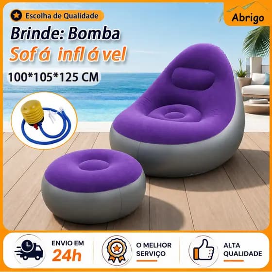 3 em 1 Sofá Inflável Confortável Relaxa Diminui Tensão Preguiçoso Poltrona Lounge Com Puff e Bomba