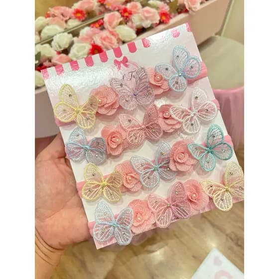 Faixinha de bebê jardim | Faixinha borboletas | enfeite de bebê | acessório de cabelo para meninas