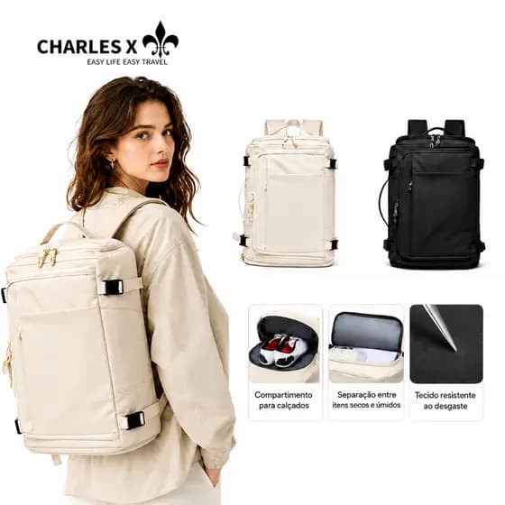 CHARLES X Mochila de Viagem Expansível 28-38L Possui compartimento de sapatos e para notebook