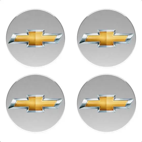 Kit 4 Emblema Adesivo Calota Roda Chevrolet Prata Resinado