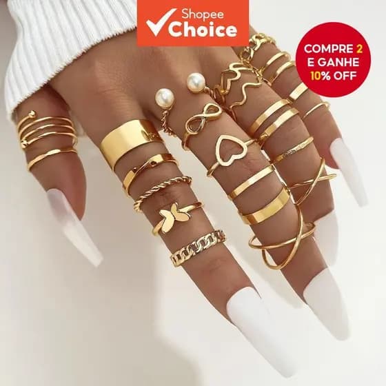 22pçs Conjunto De Anel De Prata Dourado Vintage Para Mulheres Conjunto De Anel De Dedo Joias Femininas Acessórios