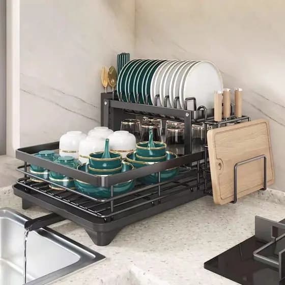Escorredor de pratos e tigelas suporte de armazenamento de aço carbono prateleira de cozinha