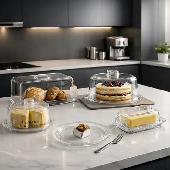 Kit Acrílico Premium Completo Mesa Posta – Boleira, Queijeira, Mantegueira, Porta-Pães e Bandeja
