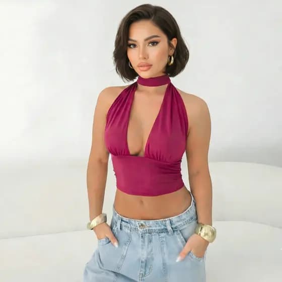 Top Cropped Feminino Frente Única Amarração Multiformas Moda Gringa Blogueira Estilo Paty Summerplex