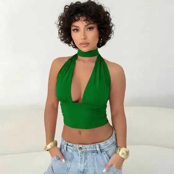 Blusa Cropped Verão Amarração Multiformas Moda Feminina Casual Elegante Tecido Malha Fria Premium