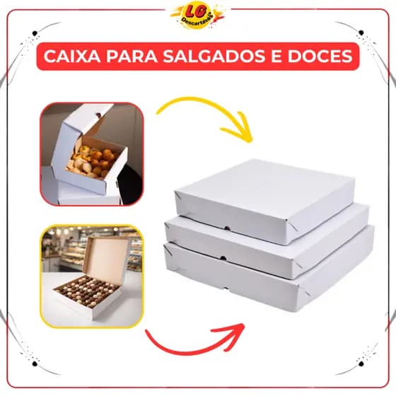 Caixa Branca para Salgados e Docinhos Embalagem Confeitaria Festa Delivery