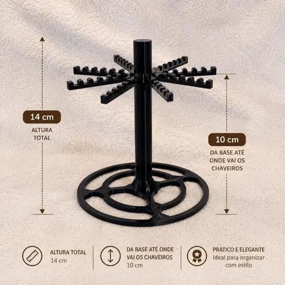Suporte Porta Chaveiros Giratório De Mesa Display Com Base Estável e 8 Braços Para Organizar e Expor Coleções