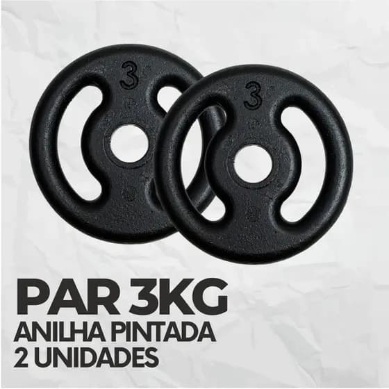 Par De Anilhas 3kg Pintada Peso de Academia P/ Barra Musculação