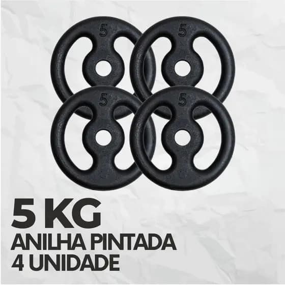 Kit 4 Anilhas 5kg Ferro Fundido Pintada Peso de Academia Musculação (Total 20KG)