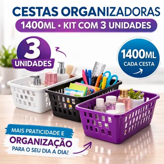 Cesta Organizadora 1400ml 3 Unidades