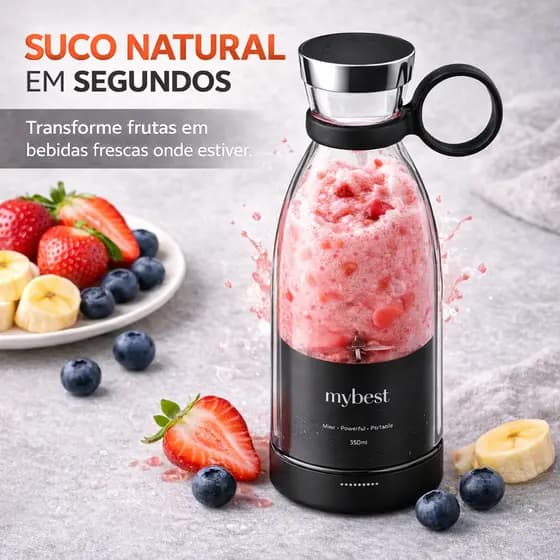 Liquidificador Portátil USB 350ml Recarregável 2 em 1 Garrafa Mixer Mini Blender Academia Suco Preta