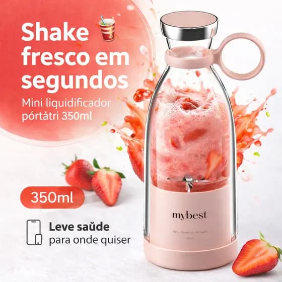 Liquidificador Portátil USB 350ml Recarregável 2 em 1 Garrafa Mixer Mini Blender Academia Suco Rosa
