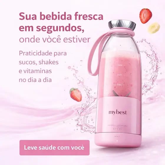 Liquidificador Portátil USB 500ml Recarregável 2 em 1 Garrafa Mixer Mini Blender Academia Suco Rosa