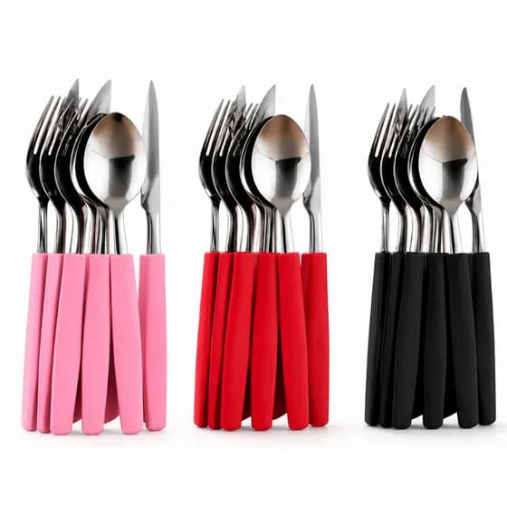 Conjunto Talheres Inox Cabo Preto Kit 12 Peças Conjunto Garfo Faca Colher Cozinha Casa Restaurante
