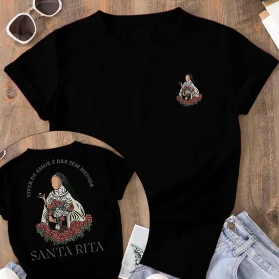 Camiseta Unissex Religiosa Cristã Católica Santa Rita 100% Algodão Premium Qualidade Envio Imediato