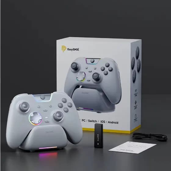 Controle EasySMX X05 Pro com Dock Sem Fio Hall Effect RGB para PC Switch Steam Android Branco