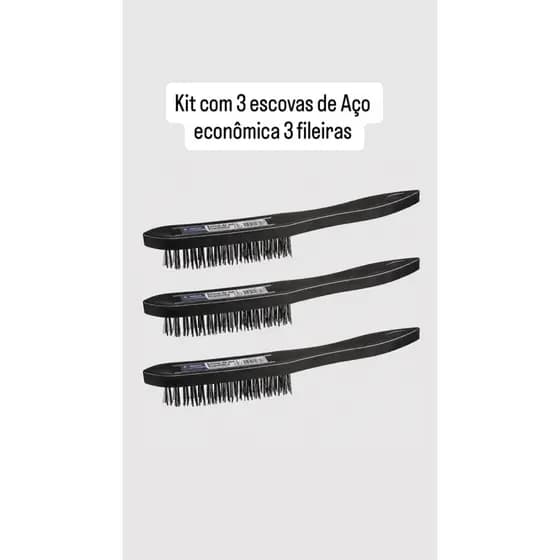 Kit 3 Escovas de Aço Econômica Profissional Limpeza Ferrugem Grelha Ferramentas.