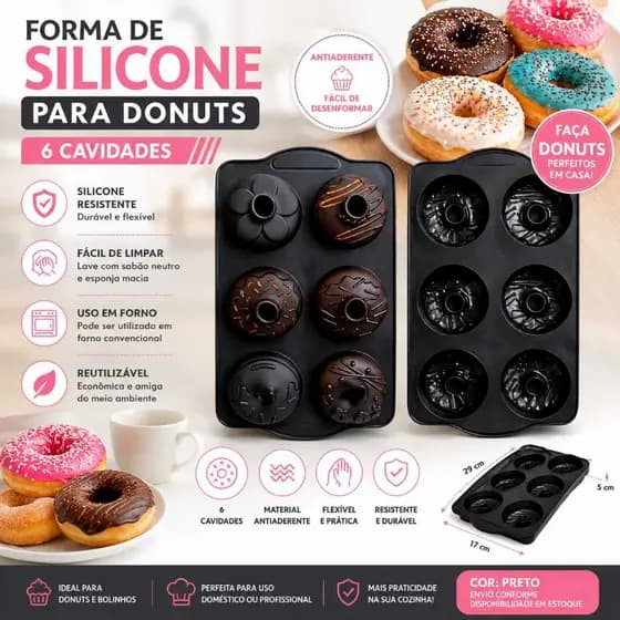 Forma Silicone Donuts 6 Cavidades Antiaderente Molde Assadeira Para Bolo